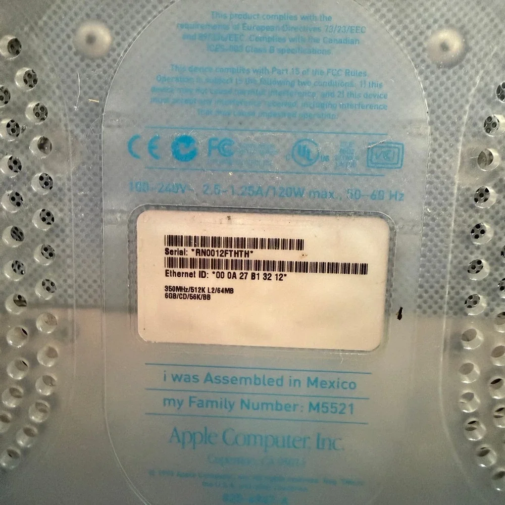 Apple iMac G3 M5521 350MHz 64MB RAM 6GB HDD Bondi Blue Vintage Computer OS 9.2